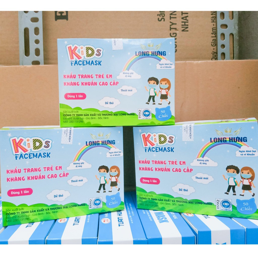 Khẩu Trang Trẻ Em Y Tế Long Hưng - Hộp 50 chiếc - Hàng Chính Hãng - Nhiều Màu Sắc - Cam Kết Chính Hãng