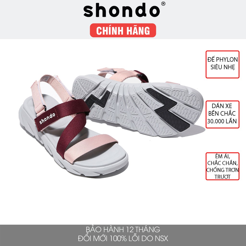 Giày sandal nữ Shondo F6 sport đế bằng ombre đỏ đô F6S2162