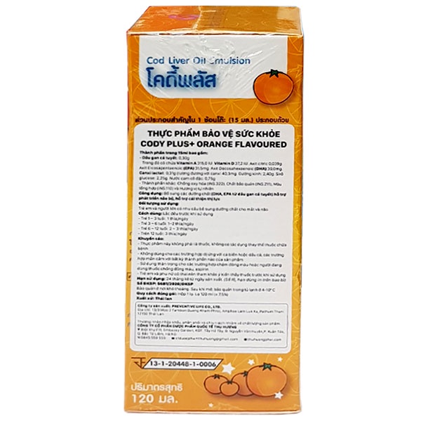 Cody Plus+ Orange flavoured, cung cấp dưỡng chất, hỗ trợ phát triển não bộ và thị giác.