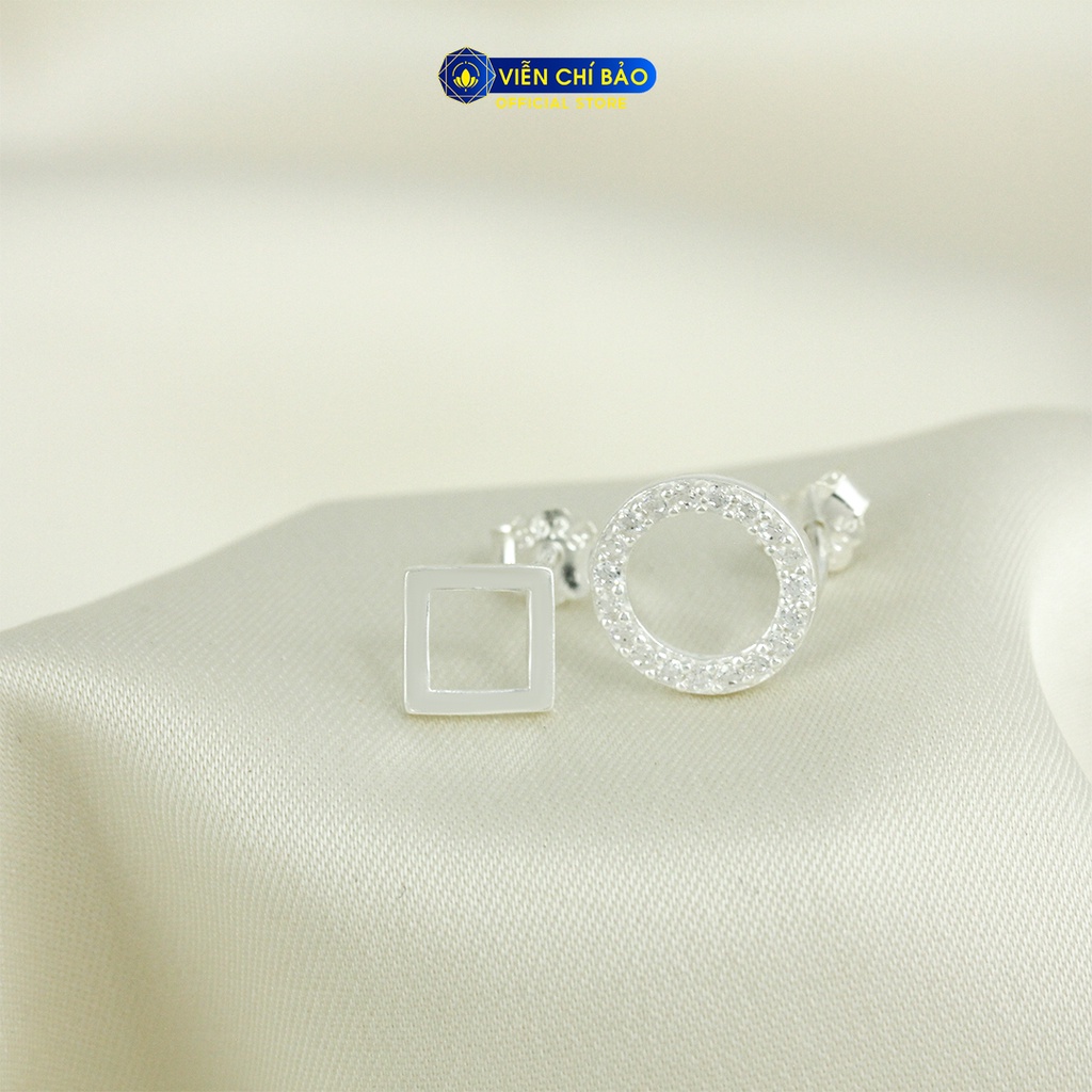 Bông tai bạc nữ vuông tròn chất liệu bạc 925 thời trang phụ kiện trang sức Viễn Chí Bảo B400814