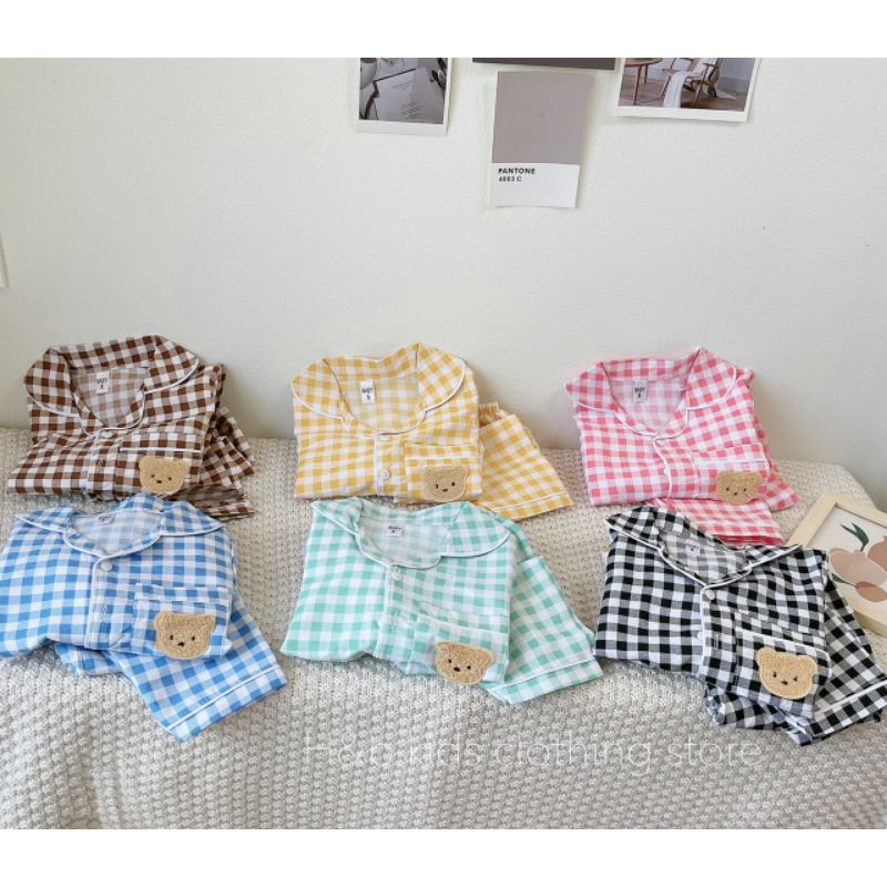 Bộ Pijama Dài Tay Họa Tiết Kẻ Chất Thô Mềm Cho Bé Trai Bé Gái