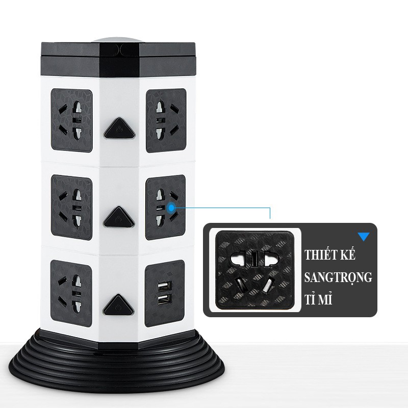 Ổ Cắm Điện Đa Năng 2, 3 Tầng Socket 2 Cổng Usb, Ổ Điện Chụi Tải 2500W Dây Nối Dài 1,8m An Toàn Sử Dụng