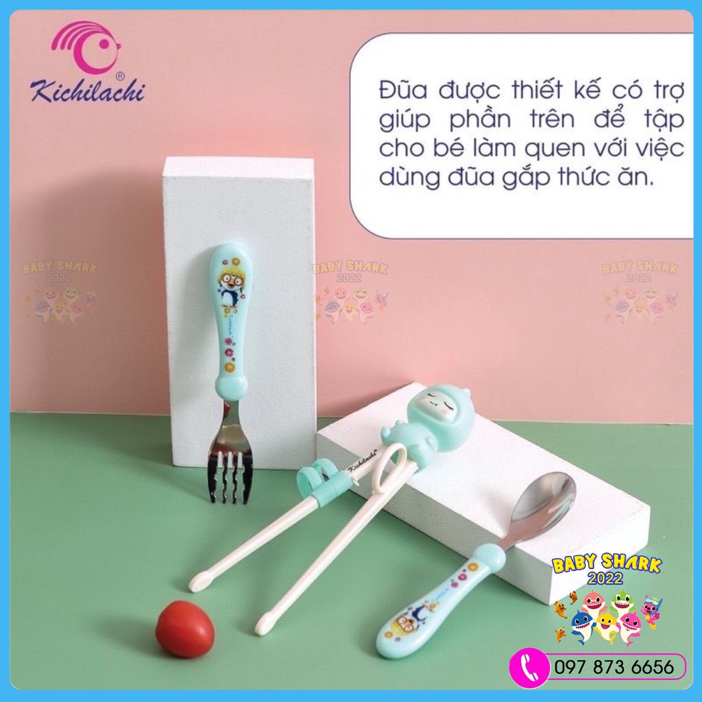 Bộ thìa dĩa đũa cho bé tập ăn Kichilachi CÓ HỘP ĐỰNG cao cấp chính hãng