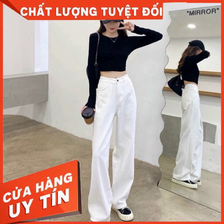 Quần kaki jeans dáng suông, hai màu đen trắng cho mọi kiểu phối đồ, kèm hình thật trải sàn - HÀN