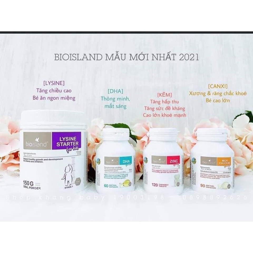 Viên uống tăng chiều cao LYSIN BIOISLAND giúp bé phát triển chiều cao, Hàng chuẩn úc, Hộp 60v