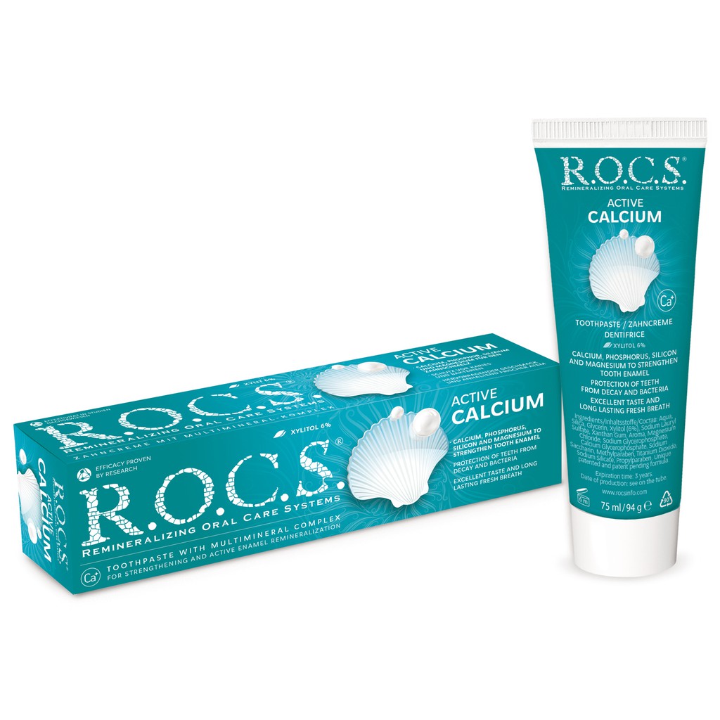 Kem đánh răng người lớn ROCS Active Calcium ngừa sâu răng 94g