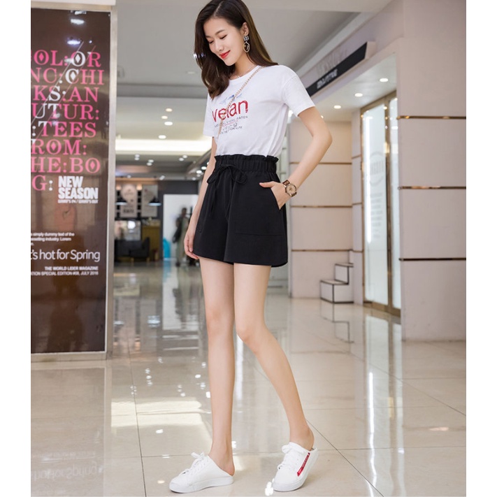Quần short nữ ống rộng lưng thun Thu Hà quần đùi đũi trơn mịn mát, thiết kế trẻ trung QNH.49