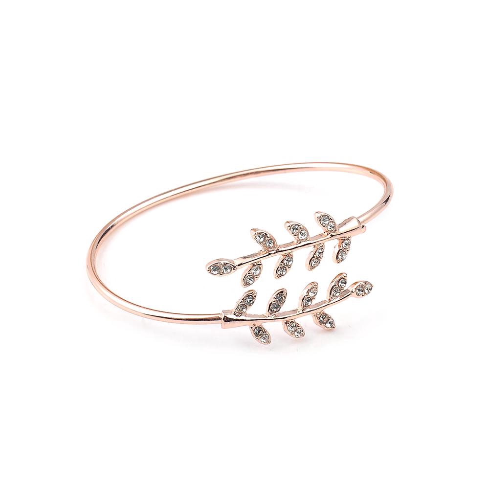 Leaf Open Bangles Bracelets Rose Gold Silver Color Women Jewelry