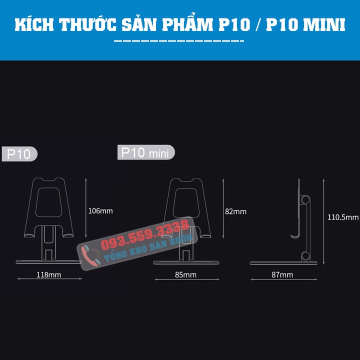 Giá đỡ điện thoại - máy tính bảng - tablet P10 / P10 Mini 4.7" - 12.9" - Gấp gọn mang đi tiện lợi - Hợp Kim Nhôm Cao Cấp