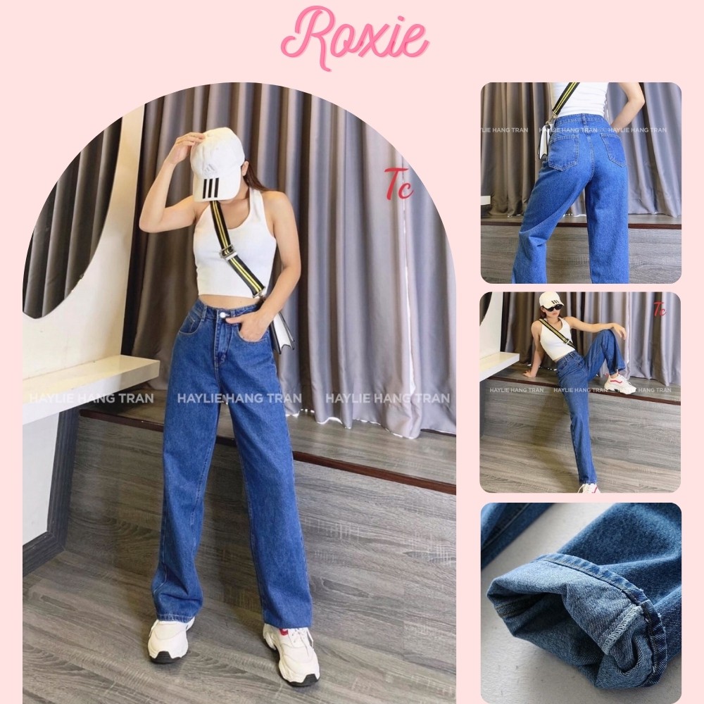Quần jean nữ ống rộng cạp cao hack dáng, Quần bò nữ lưng cao form rộng đẹp hàn quốc Roxie