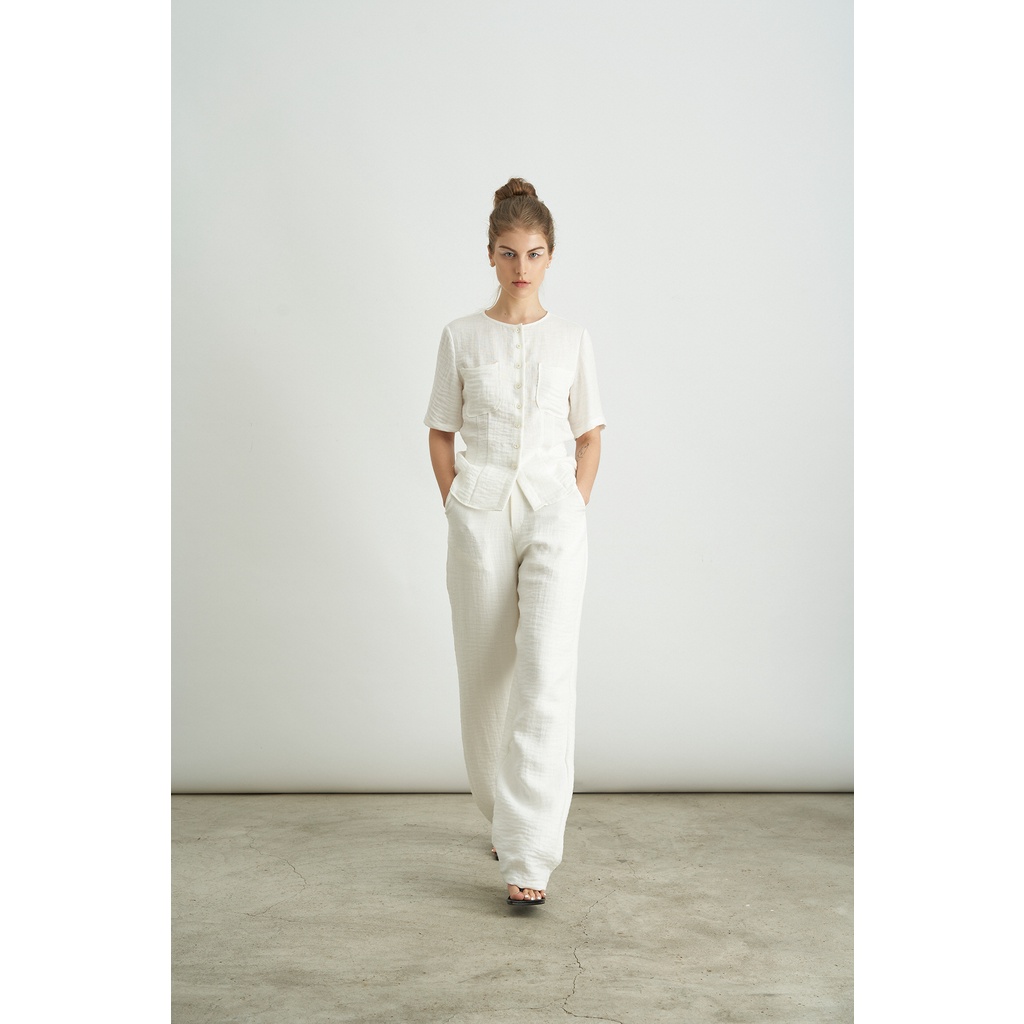 Áo linen trắng chiết eo KHÂU BY CQ Burnice