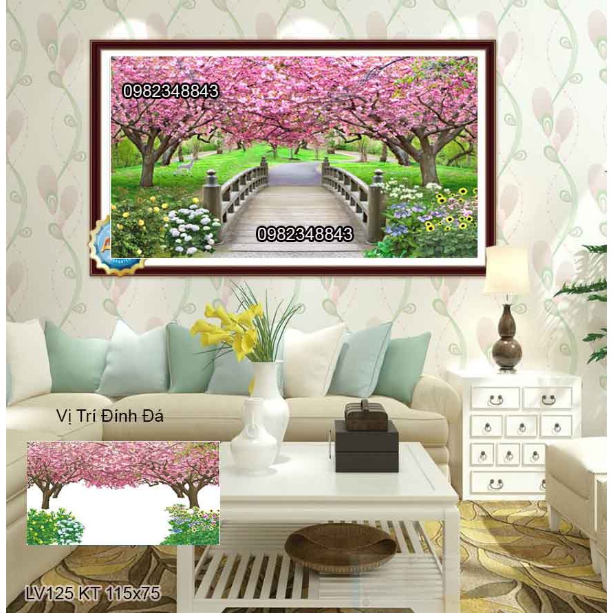 Tranh gắn đá cây cầu tình yêu KT:115x75cm, Tranh đính đá chưa làm.