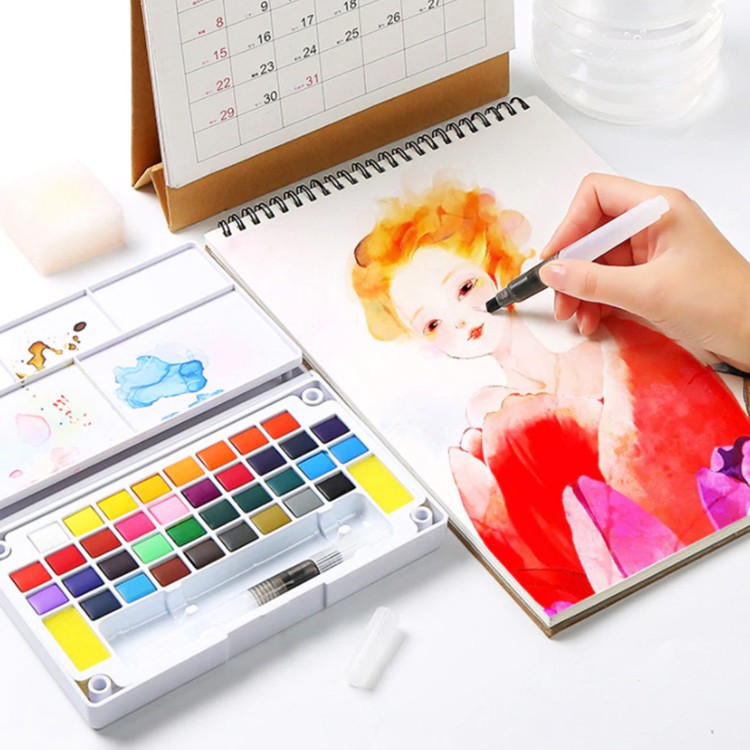 Bộ Màu Nước Water Color Cao Cấp 18 Màu Tặng Bút Nước, 2 Mút, 1 Palette