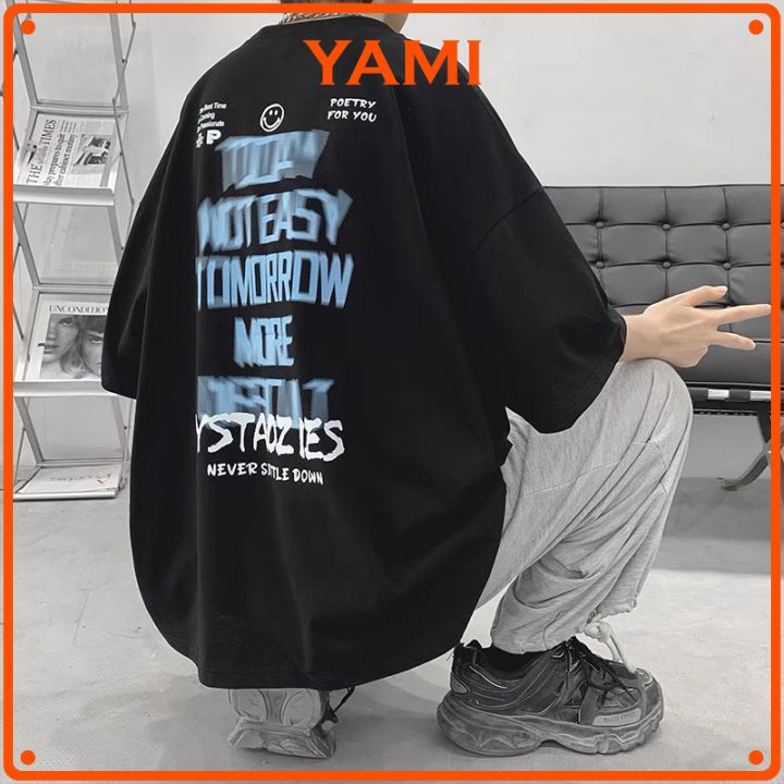 Áo thun tay lỡ, Áo phông rộng unisex YAMI chất thun mát mịn thấm hút mồ hôi trẻ trung năng động in YZATAO