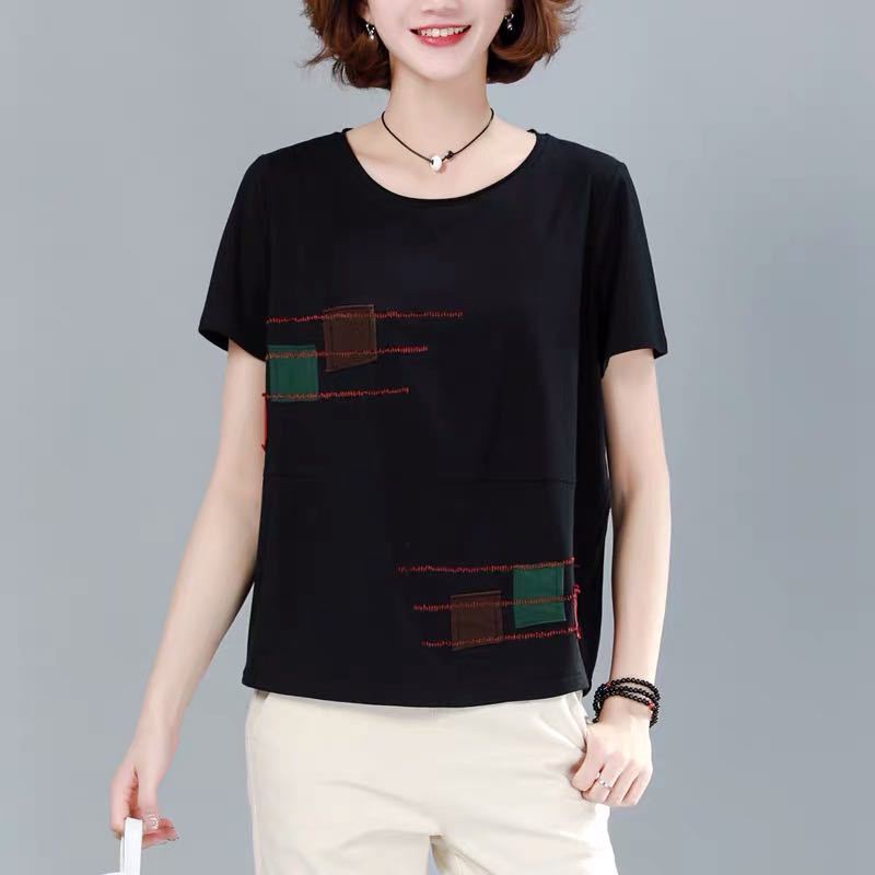 Áo thun tay dài dáng rộng cổ tròn cỡ lớn thời trang cho phụ nữ trung niên