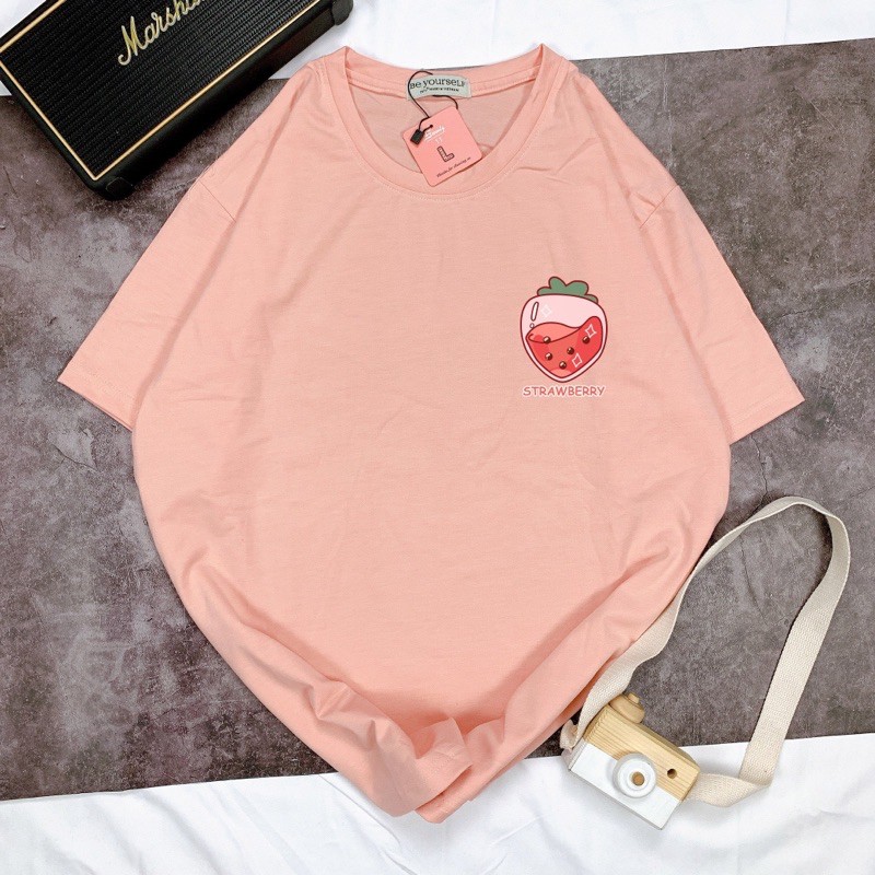 Áo Thun Tay Ngắn UNISEX Trái Dâu Strawberry - Hình chụp thật (Đủ size M-L-XL)