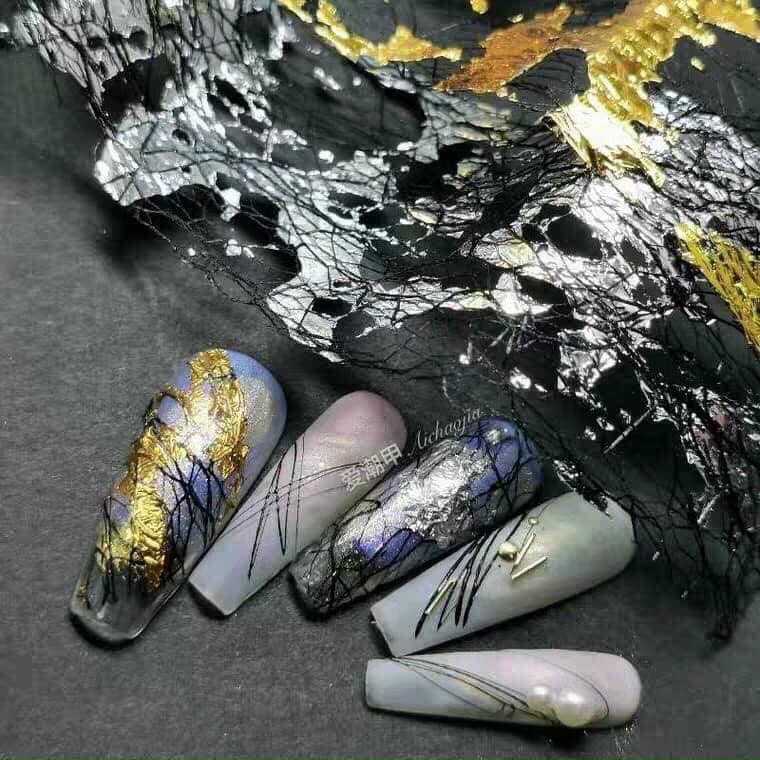 Foil Ren Lưới nhún Vàng,Bạc, Foil dán móng ẩn gel ẩn bột