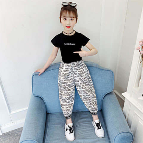Korean Style Medium and Large Girls' Summer Clothing2020New Style Fashion Net Red Children's Suit Fashion Girl's Short Sleeve Two-Piece Set