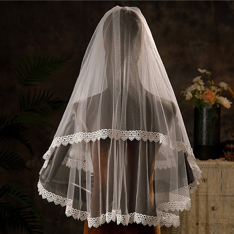 Mạng Che Mặt Hai Lớp Bằng Vải Tuyn Trắng Phối Ren Cho Cô Dâu Chụp Ảnh Hóa Trang