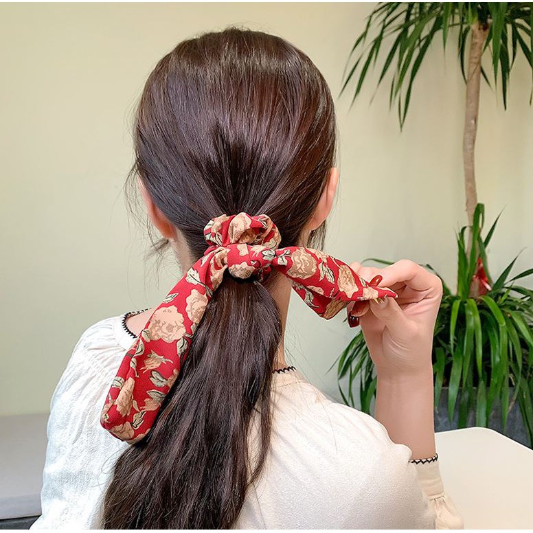 Dây Buộc Tóc Thắt Nơ Ruy Băng Bằng Vải Satin Mềm Co Giãn Cổ Điển Dành Cho Nữ C54