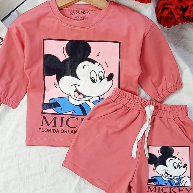 Bộ mickey cho Bé gái siêu cưng, chất thun cotton mịn đẹp, size tới 37kg