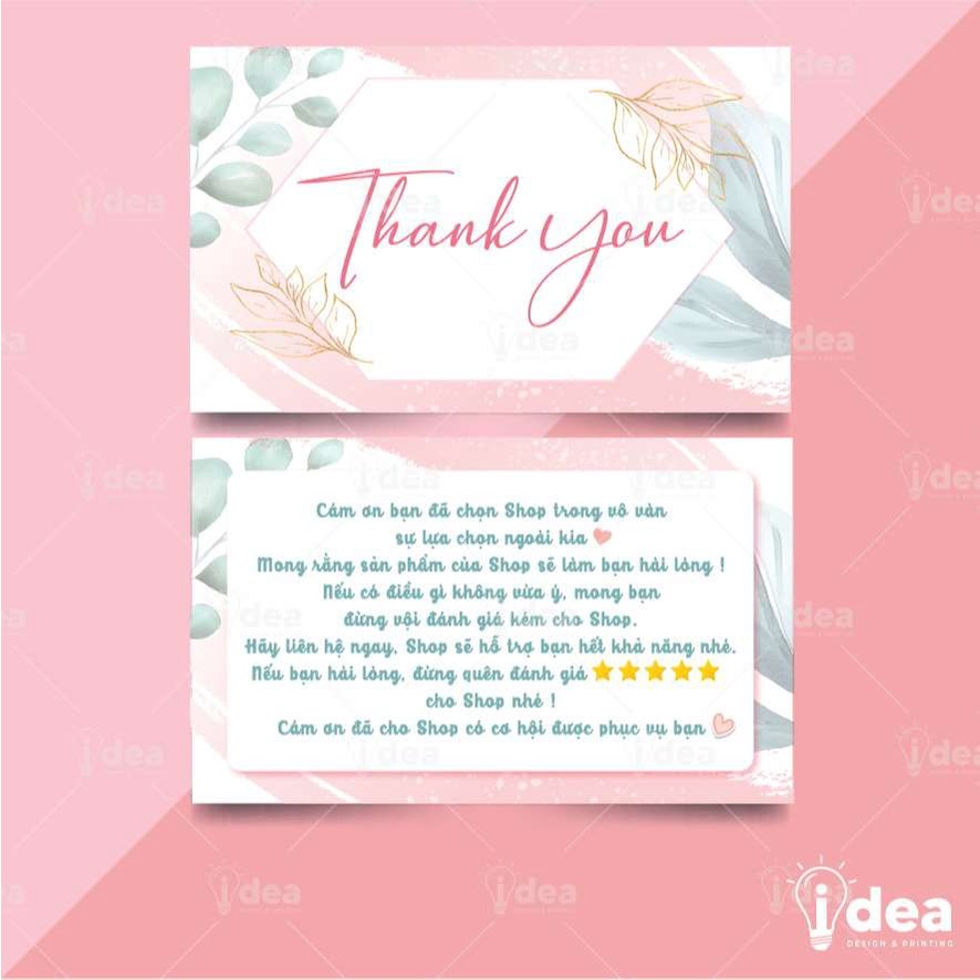 Card Cám Ơn, Card Thank You, Thiệp Cảm Ơn - Size 9x5,4cm - Giấy C300 Cán Màng Mờ 2 Mặt Họa Tiết Hoa Lá