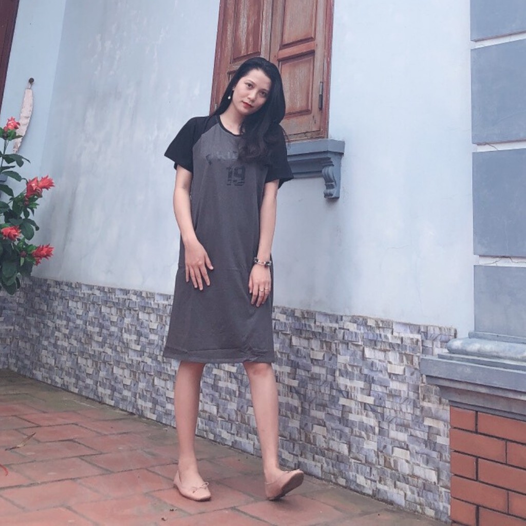 Váy bầu xuông in chữ chất cotton 100% freesize từ 45 đến 70Kg