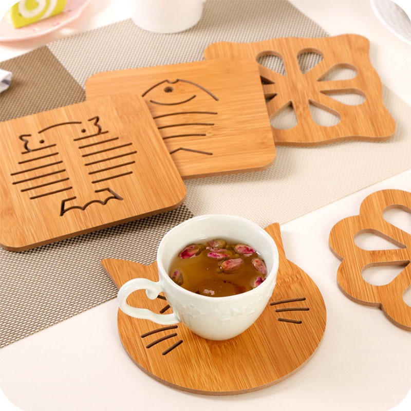 Đế ló ly chất liệu gỗ cách nhiệt hình động vật dễ thương