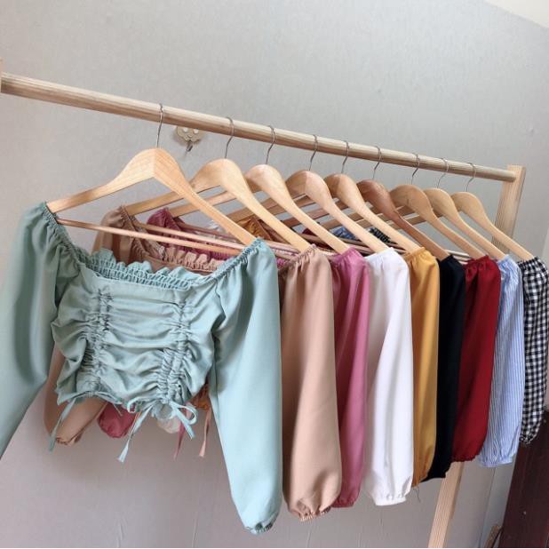 Áo Trễ Vai Rút Dây Tay Bồng Dài Cổ Vuông Bẹt Vai Croptop Kiểu Voan Kate Hở Vai Nữ Siêu Hot DRACR07 | BigBuy360 - bigbuy360.vn