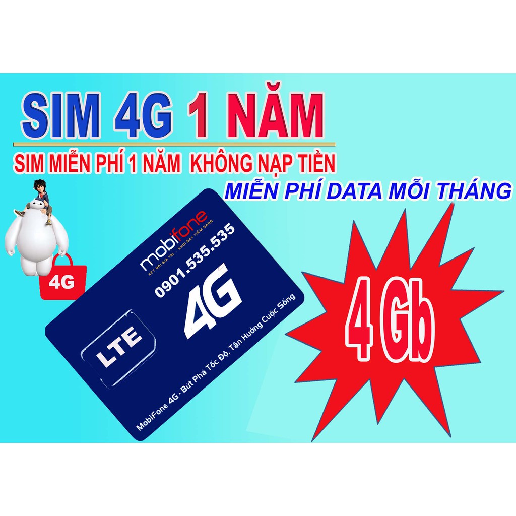 Sim 4g mobifone mdt250a/135a trọn gói 1 năm , k cần nạp tiền