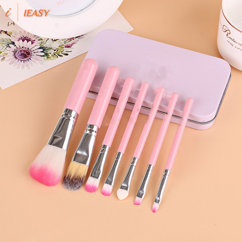 (Hàng Mới Về) Bộ 7 Cọ Trang Điểm Kèm Hộp Đựng Bằng Sắt Màu Hồng Dành Cho Nữ | BigBuy360 - bigbuy360.vn