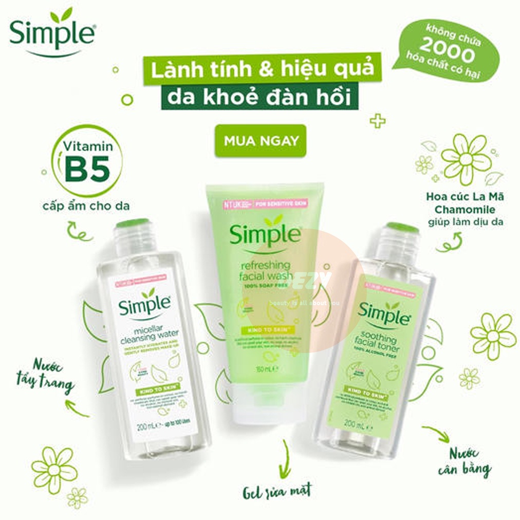 Sữa Rửa Mặt Simple CHÍNH HÃNG Cleanser Wash Cho Da Nhạy Cảm - Srm Gel Sửa Rửa Mặt Trắng Da Chăm Sóc Da Mụn Unilever Dezy | BigBuy360 - bigbuy360.vn
