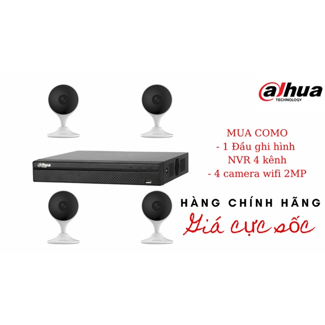 Combo 1 đầu ghi NVR 4 kênh + 4 camera wifi ip 1080p