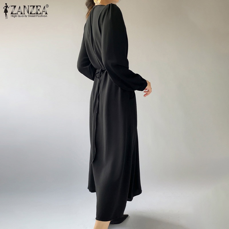 Đầm nữ Zanzea dài tay cổ chữ v thời trang Hàn