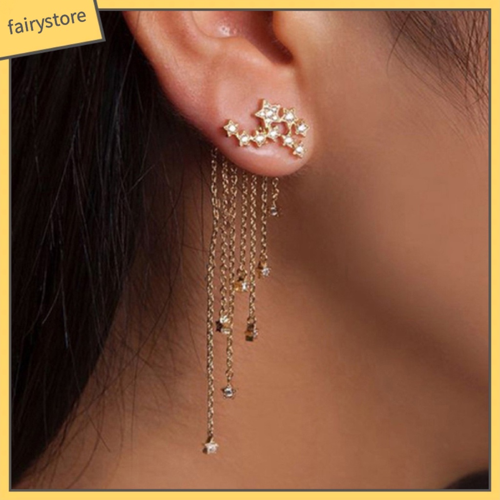 Bông Tai Dáng Dài Hình Ngôi Sao Đính Đá Lấp Lánh