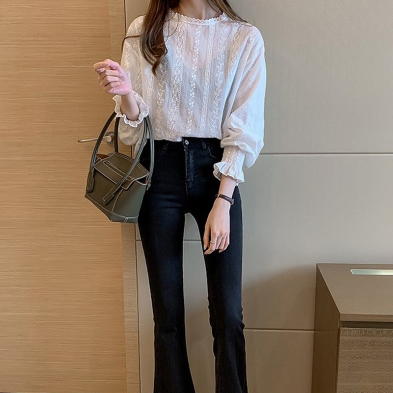 Brroa Áo Sơ Mi Trắng Phối Ren Mặc Hàng Ngày Phong Cách Pháp Mùa Hè Cho Nữ