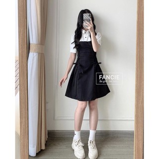 Váy Cổ Trắng Đan Eo Chất Đũi Lụa Hot Trend