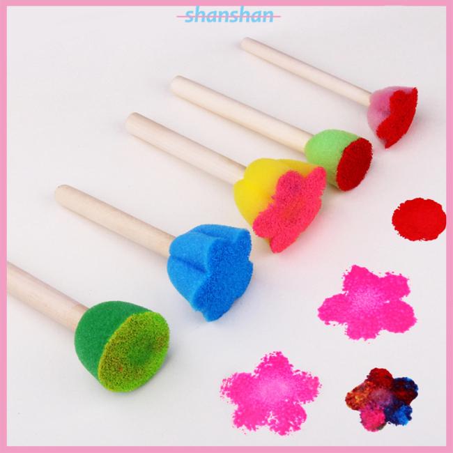 5 Pcs Pretty Sponge Brush Children Art DIY Painting Tools Baby Funny Colorful Flower Pattern Drawing Toys