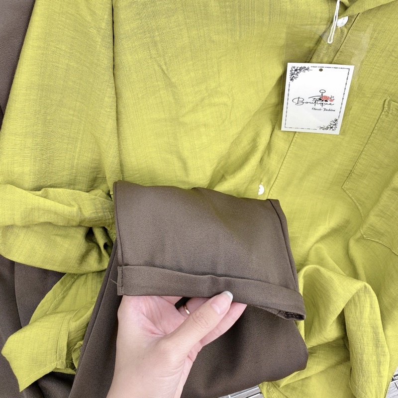 [ 𝐅𝐑𝐄𝐄 𝐒𝐇𝐈𝐏 ] SÉT SƠ MI XANH CỐM MIX QUẦN BAGGY XANH CỐM