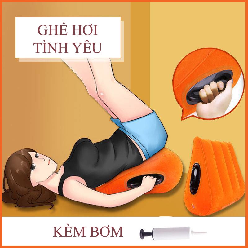 Gối bơm hơi hình tam giác hỗ trợ lưng cơ thể tiện dụng cho các cặp đôi + Tặng Kèm Bơm Tay