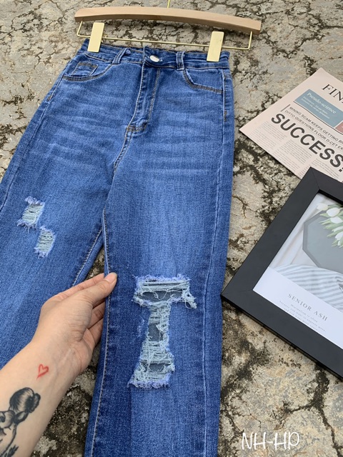 [CODE001] QUẦN BÒ JEANS ÔM GIÃN RÁCH XƯỚC GỐI
