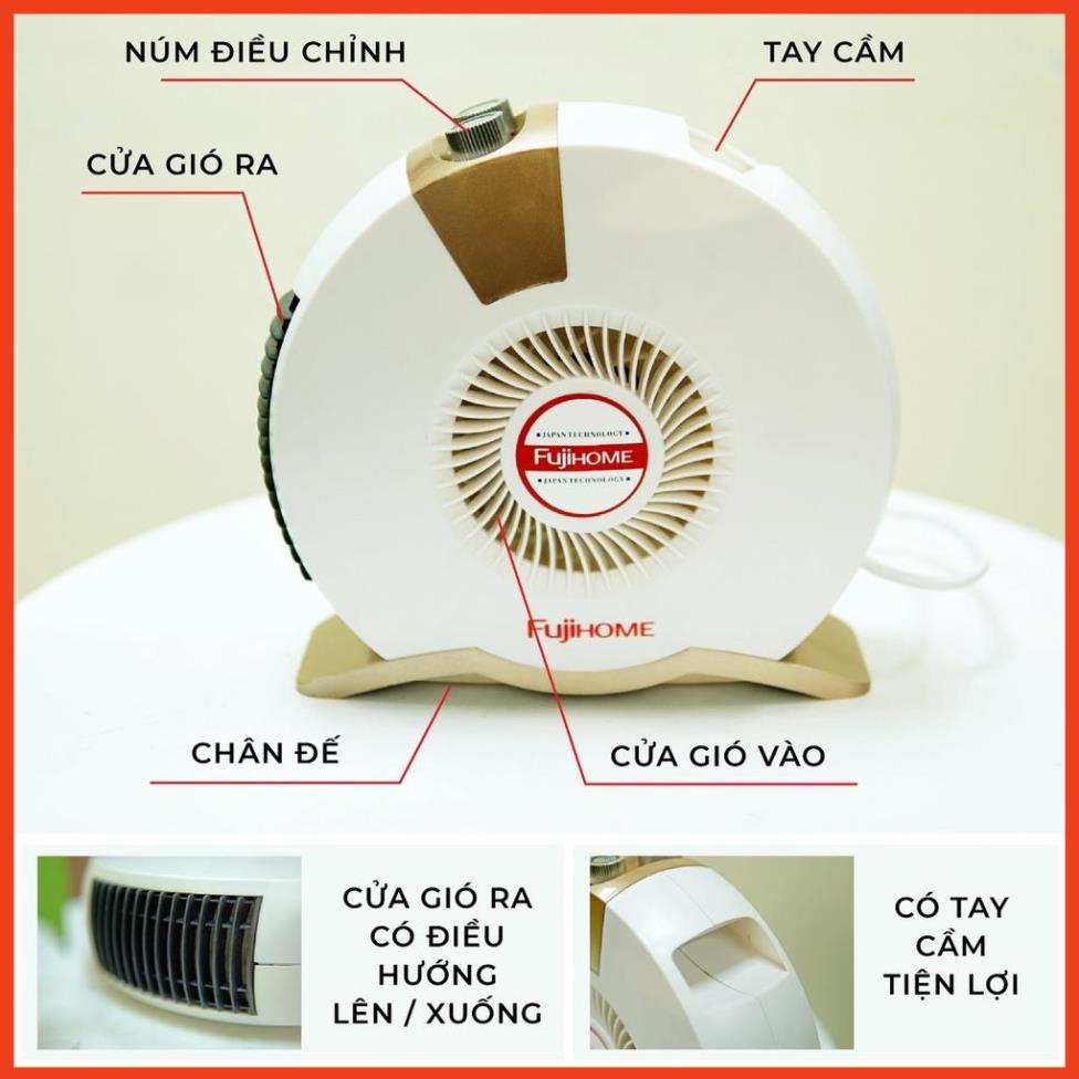 Quạt sưởi ấm Fujihome FH001 công nghệ Nhật Bản, máy sưởi điện mini cầm tay không đốt oxy, không khô da cho bé