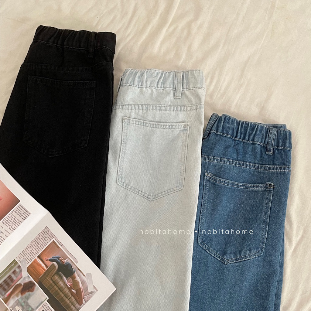 NOOBITA - Quần baggy jeans, quần ống suông, nửa lưng chun 7500