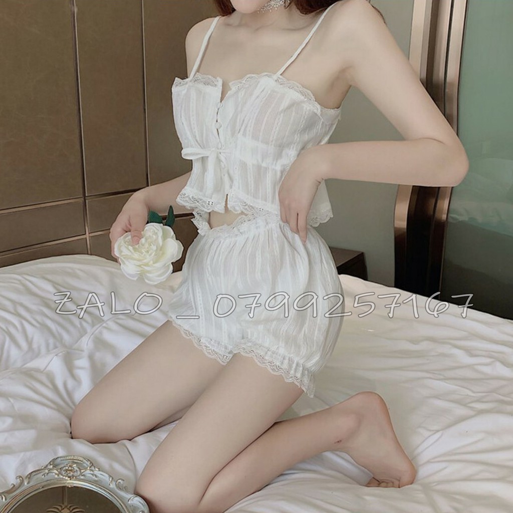 Bộ đồ ngủ nữ hai dây màu trắng  sexy gợi cảm | BigBuy360 - bigbuy360.vn