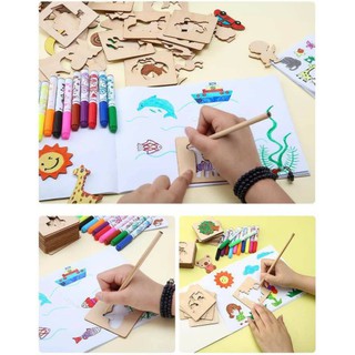 BỘ KHUÔN VẼ VÀ GHÉP HÌNH SÁNG TẠO BẰNG GỖ CHO BÉ