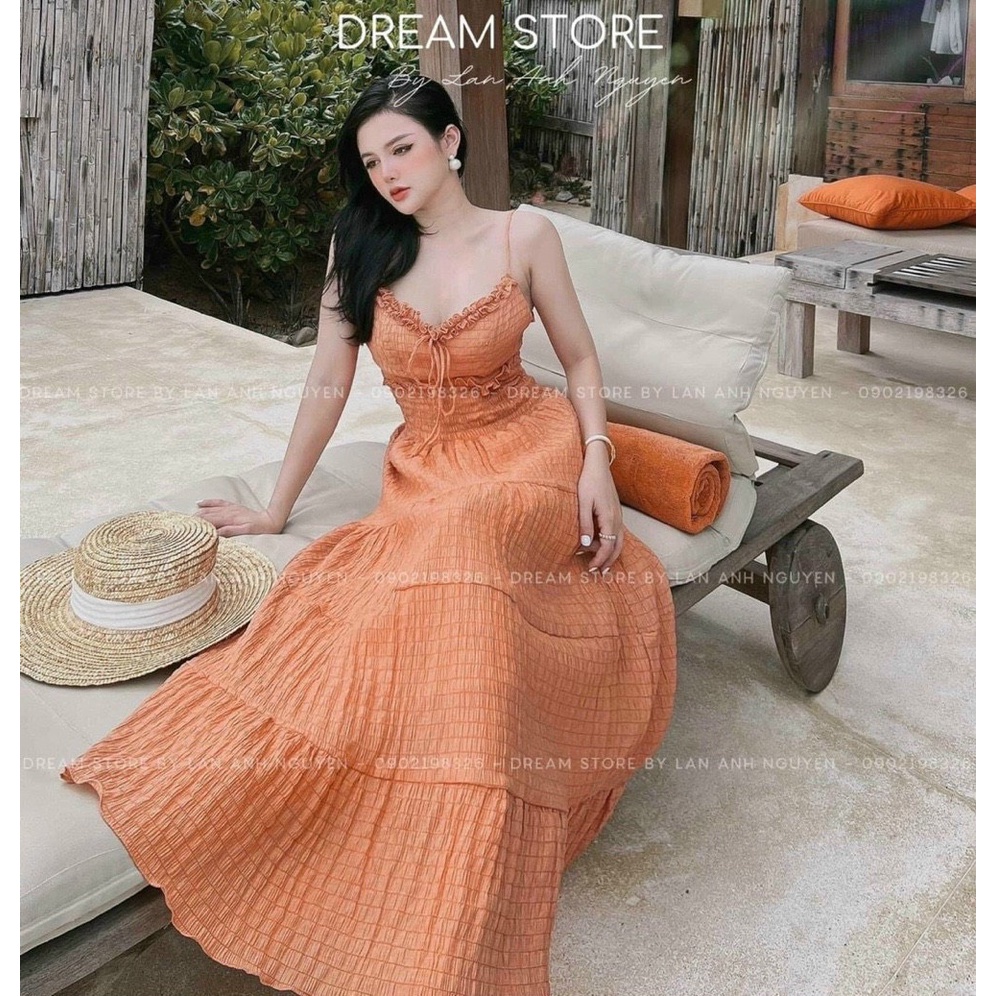 Váy đầm nữ maxi hai dây dáng xòe chạy mokking chất xốp siêu hót