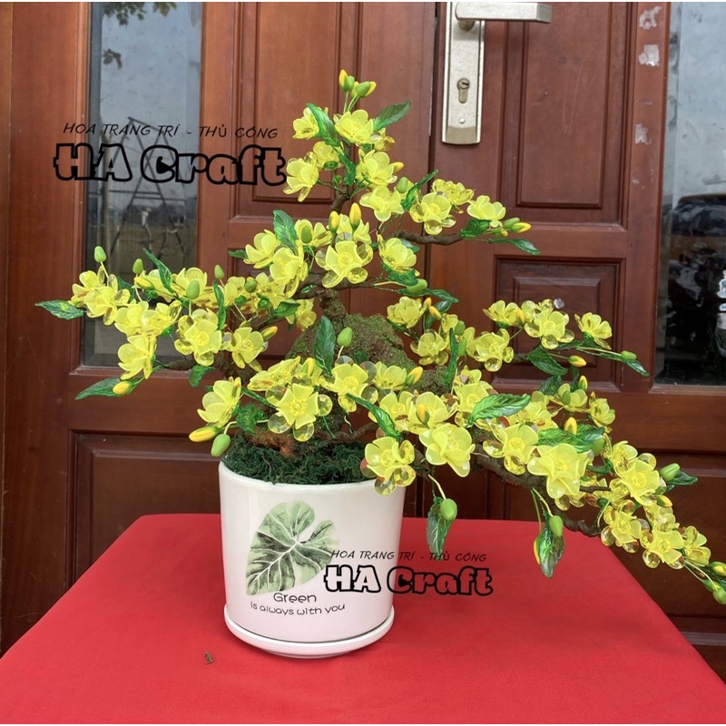 Set vật liệu làm hoa mai đào,gốc bonsai Thác đổ,hoa handmade trang trí nhà