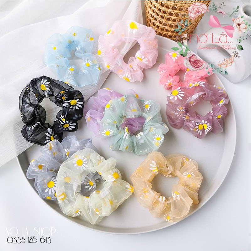 [HÀNG LOẠI 1] Scrunchies dây cột tóc vải lưới in hoa cúc nhỏ xinh xinh