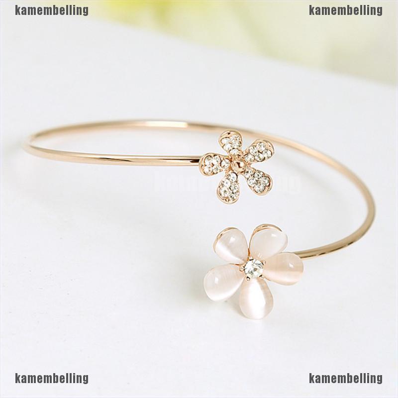 Vòng Tay Mạ Vàng Hình Hoa Đính Đá Pha Lê Thời Trang Cho Nữ
