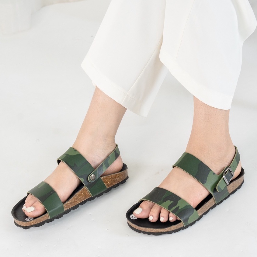 R15 - Sandal Birken Đế Trấu BIOLINE Camo Rằn Ri Thiết Kế Unisex Nam nữ Quai Ngang Da PU cao cấp
